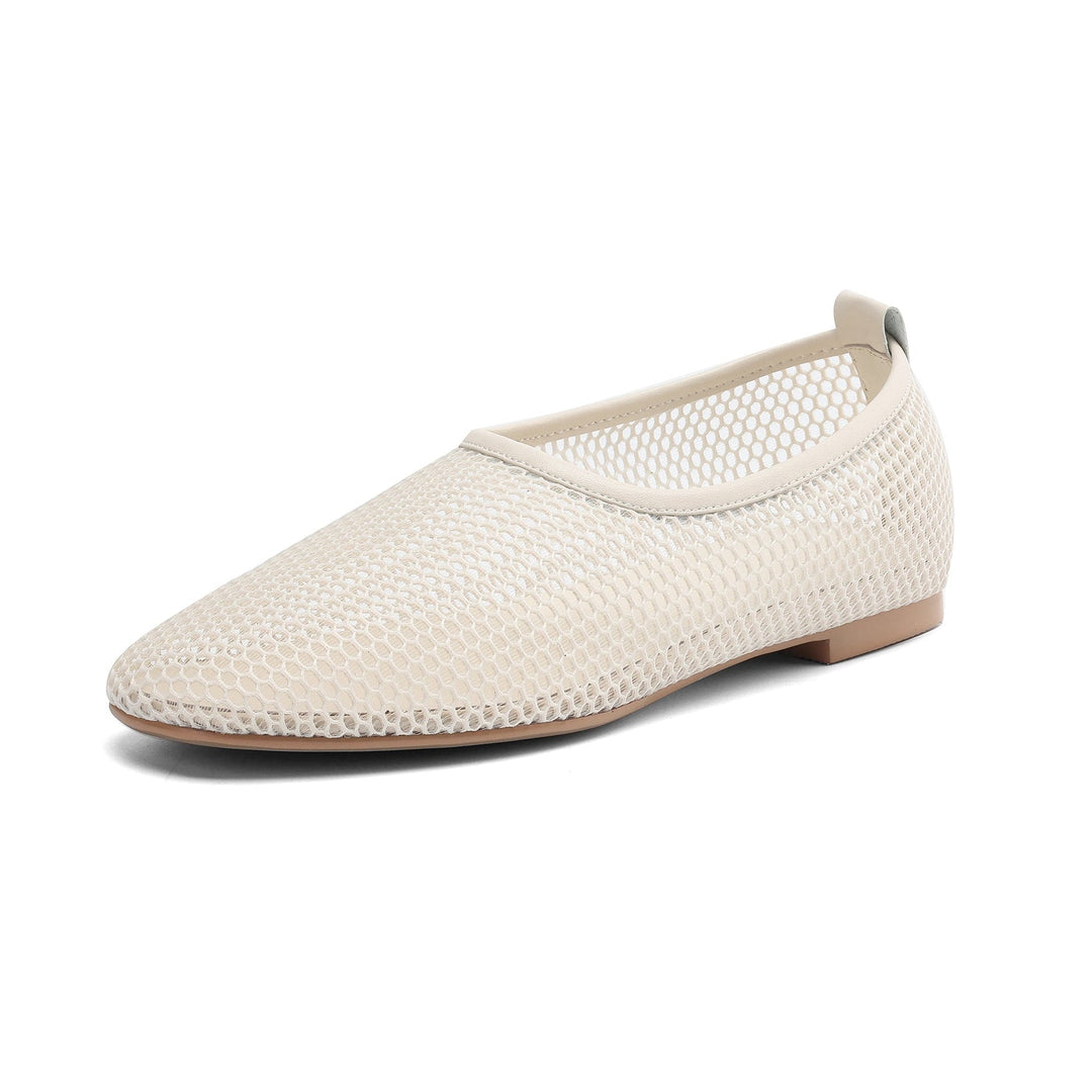Minimalist Mesh Ballet Flats for Women - Breathable Cowhide Summer Shoes with Lambskin Insole
