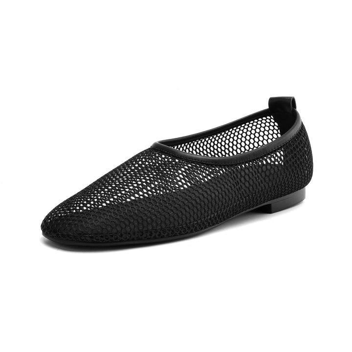 Minimalist Mesh Ballet Flats for Women - Breathable Cowhide Summer Shoes with Lambskin Insole