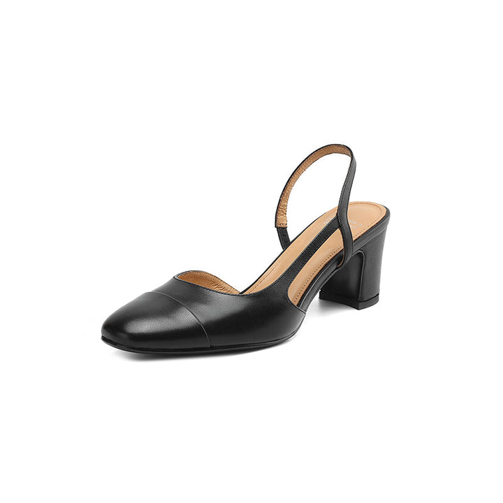 Women's Handmade Genuine Leather Vintage Closed Toe Round Toe High Heeled Sandals