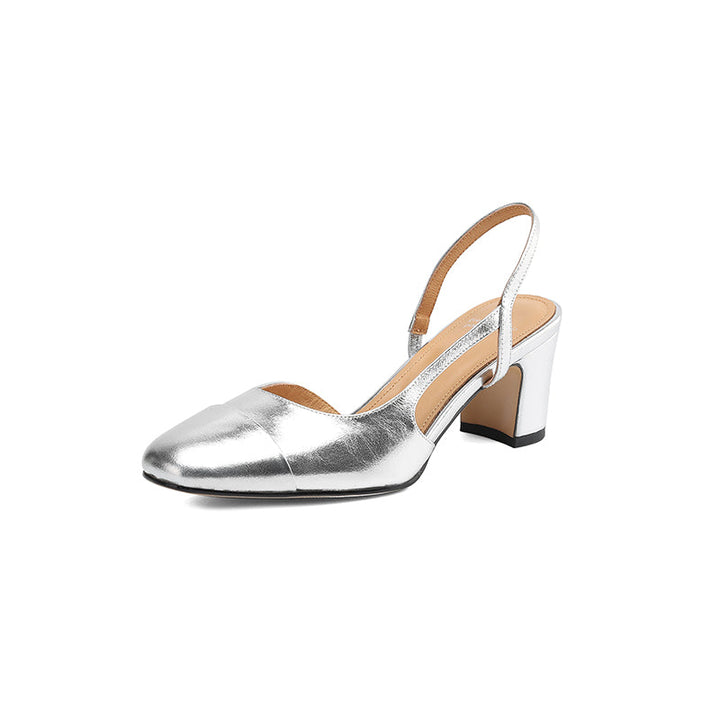 Women's Handmade Genuine Leather Vintage Closed Toe Round Toe High Heeled Sandals