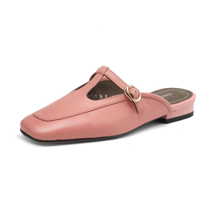 Women's Ultra-Soft Sheepskin-Lined Leather Mules - Breathable T-Strap Backless Flats - Handcrafted Summer Slip-Ons