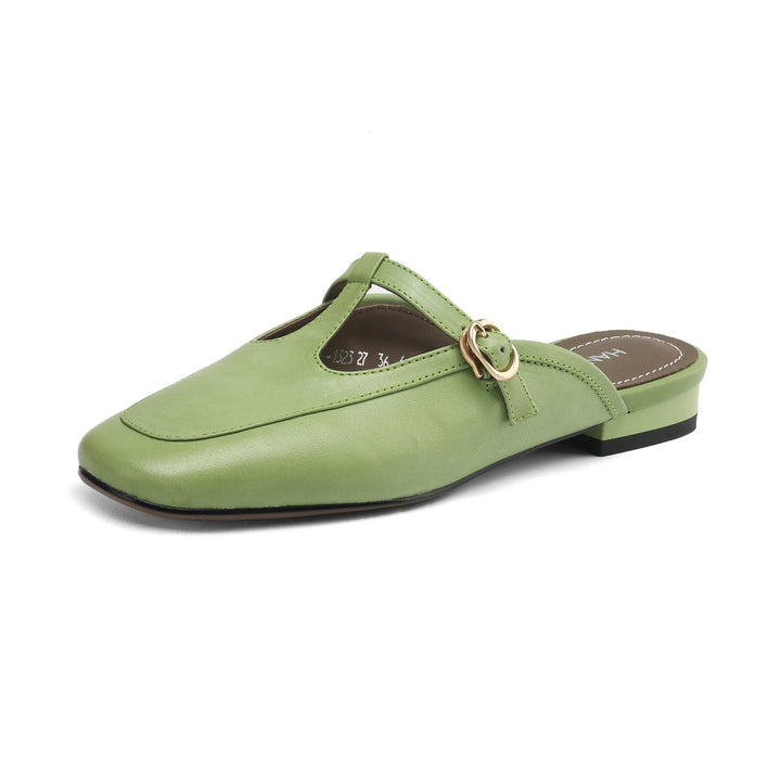 Women's Ultra-Soft Sheepskin-Lined Leather Mules - Breathable T-Strap Backless Flats - Handcrafted Summer Slip-Ons