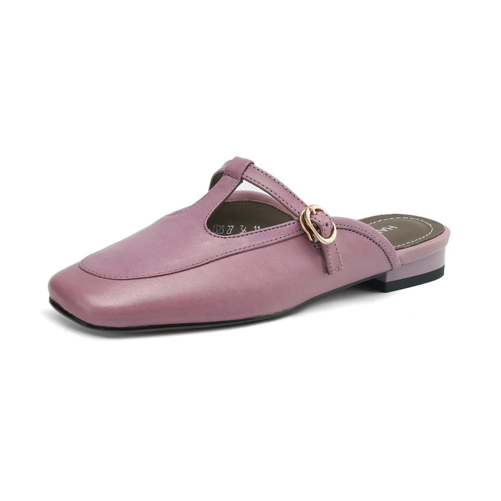 Women's Ultra-Soft Sheepskin-Lined Leather Mules - Breathable T-Strap Backless Flats - Handcrafted Summer Slip-Ons