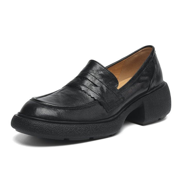 Women's Platform Sheepskin Loafers – Block Heel Slip-On Style