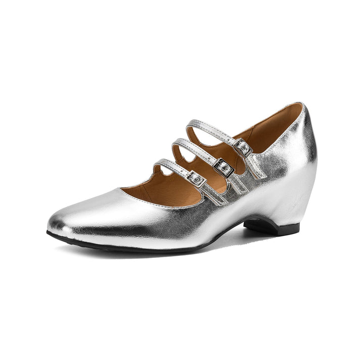 Women's Handmade French Vintage Triple-Strap Mary Janes - Elegant Wedge Heels Shoes