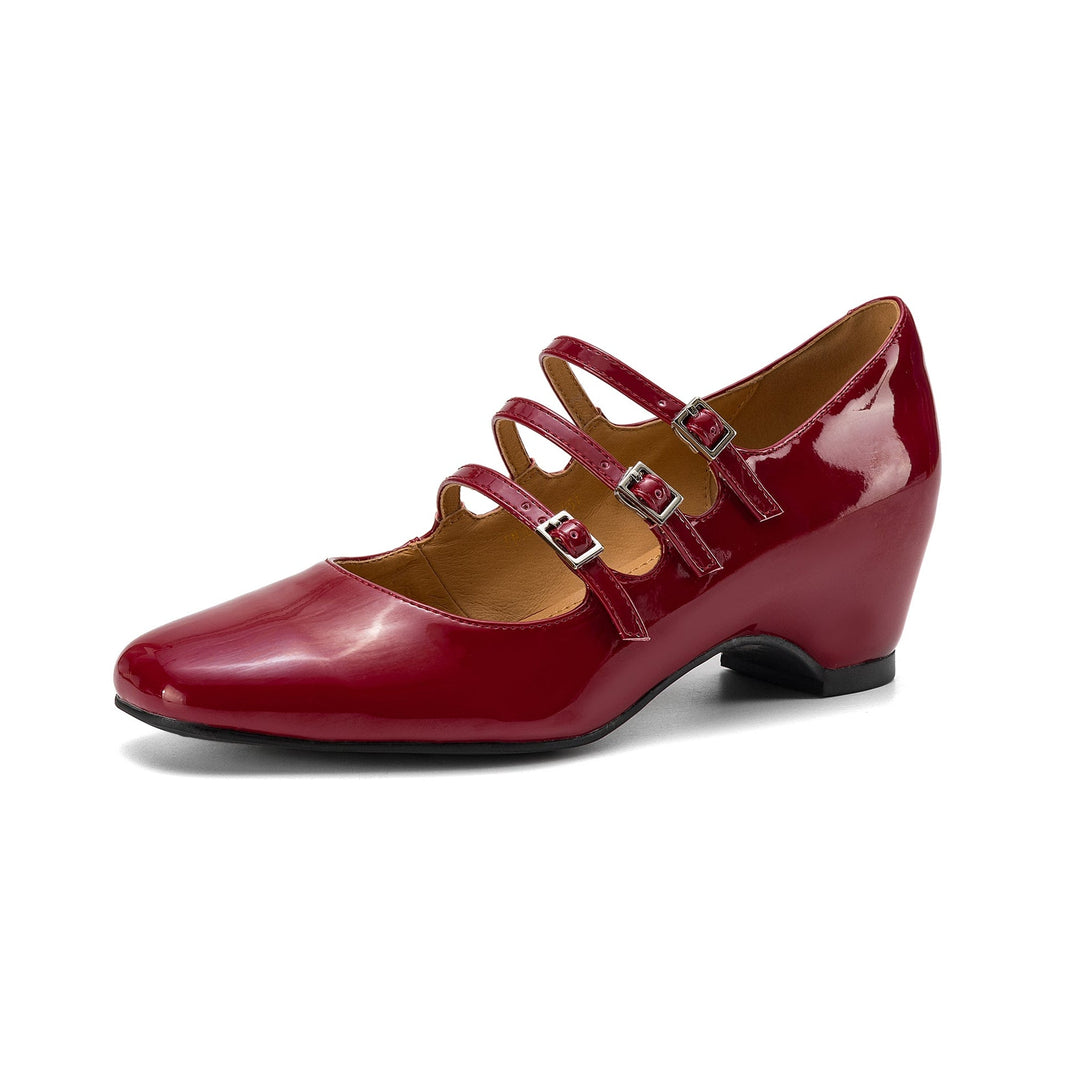 Women's Handmade French Vintage Triple-Strap Mary Janes - Elegant Wedge Heels Shoes