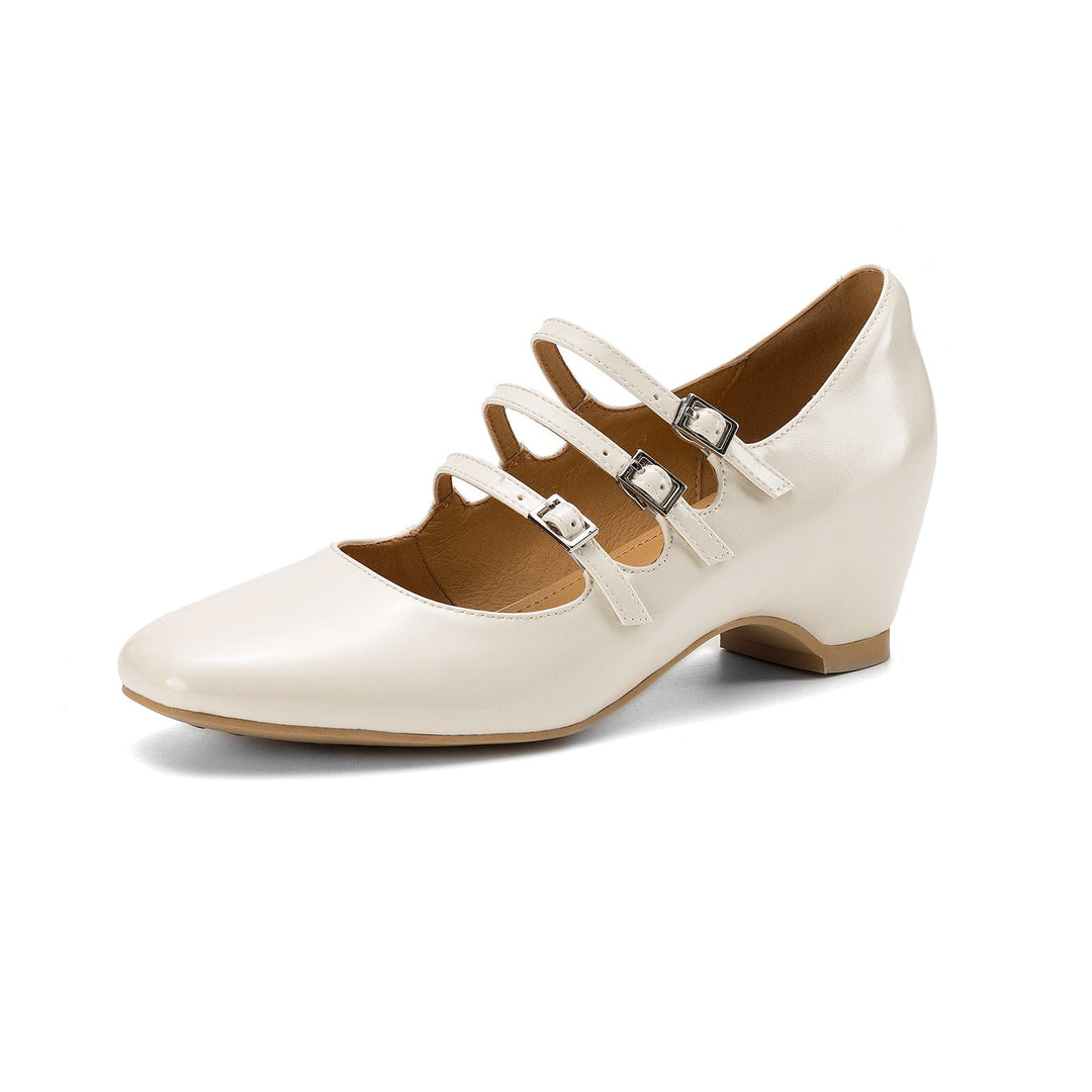 Women's Handmade French Vintage Triple-Strap Mary Janes - Elegant Wedge Heels Shoes
