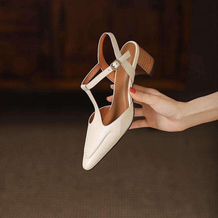 Womens Designer T Strap Leather Pumps Heels