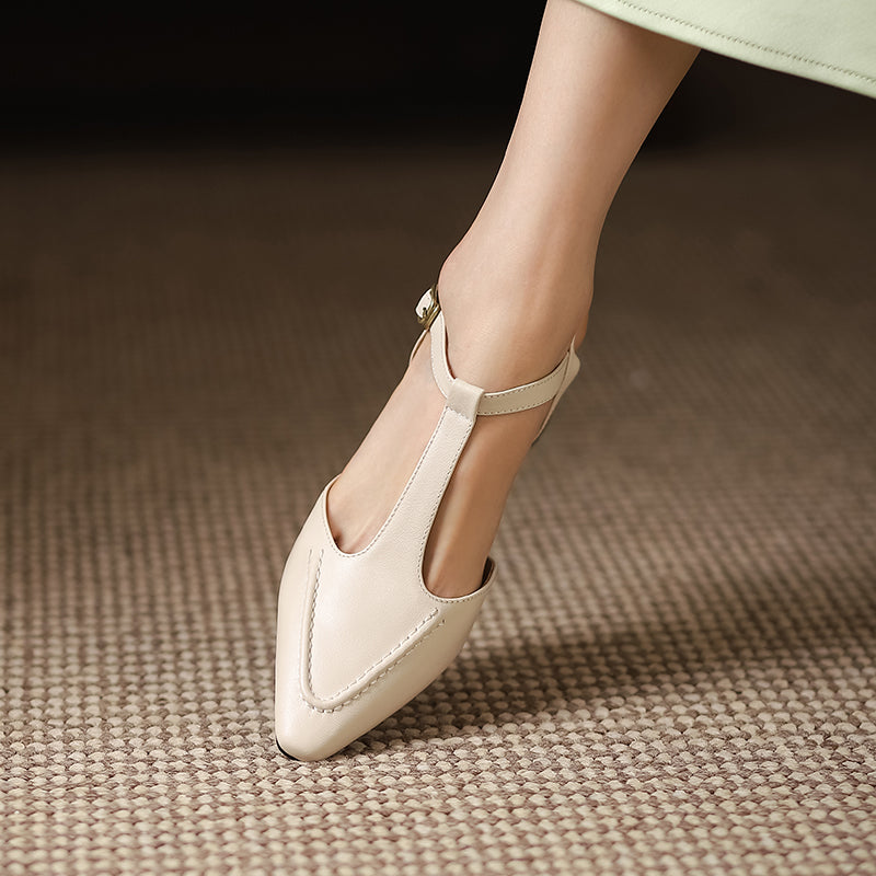 Womens Designer T Strap Leather Pumps Heels