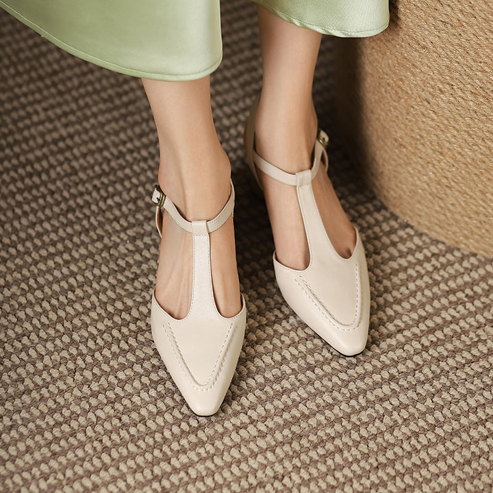 Womens Designer T Strap Leather Pumps Heels