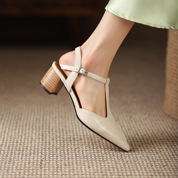 Womens Designer T Strap Leather Pumps Heels