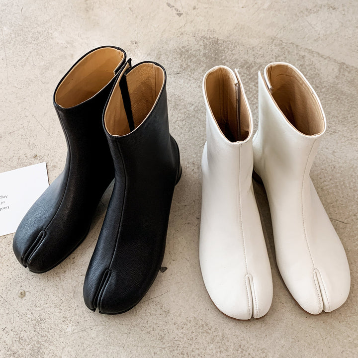 Women's Leather Boots Tabi Heels Split Toe Shoes
