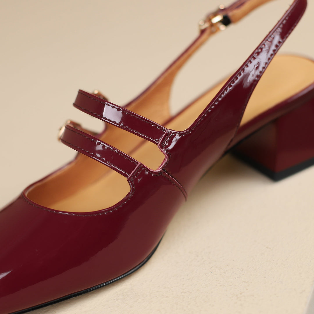 Women's Stylish Patent Leather Mary Jane Double Strap Buckle Low Heel Block Sandals