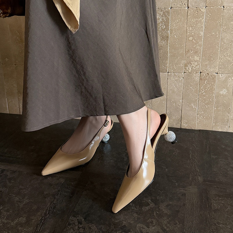 Women’s Luxury Pointed Toe Slingback Heels with Rhinestones – Elegant Sandals