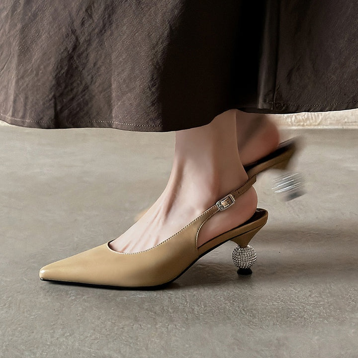 Women’s Luxury Pointed Toe Slingback Heels with Rhinestones – Elegant Sandals