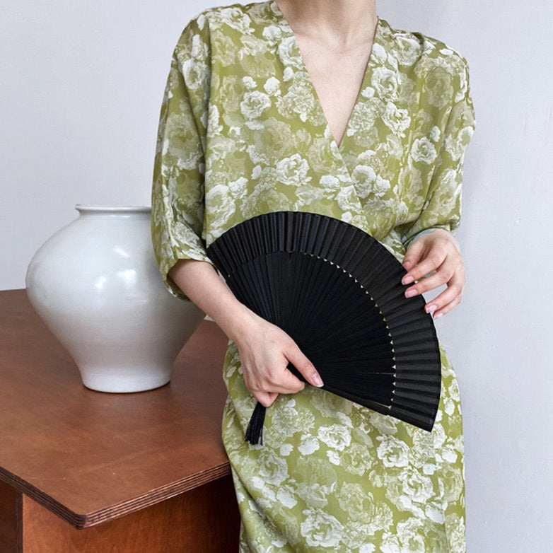 Summer Japanese style Print V-Neck Batwing Sleeve Dress