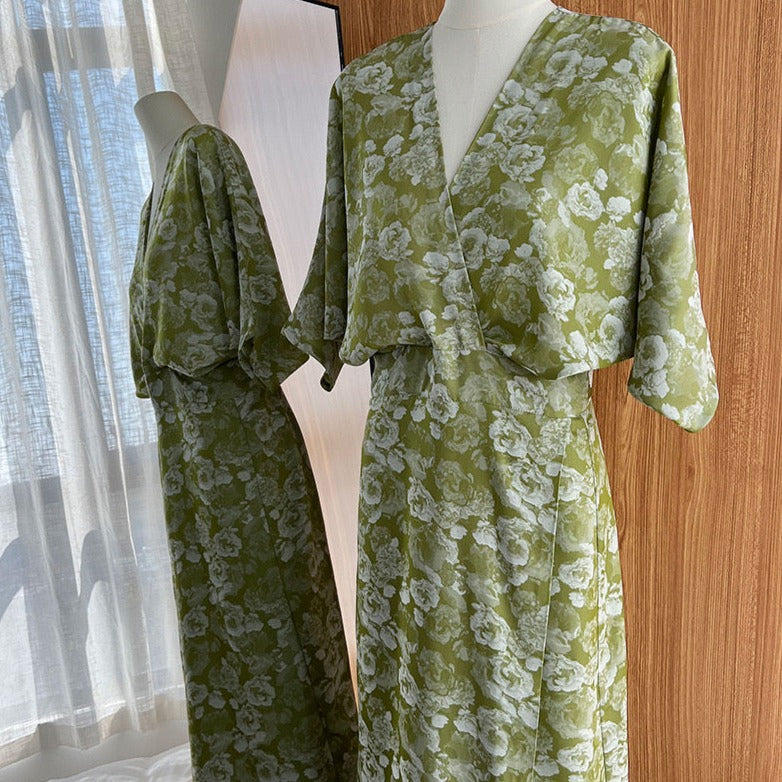 Summer Japanese style Print V-Neck Batwing Sleeve Dress