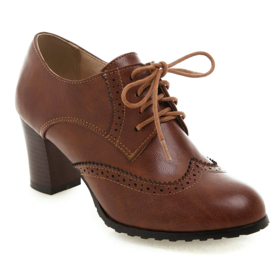 Women's Oxford Shoes Carved Medium Heel Lace-up Boot