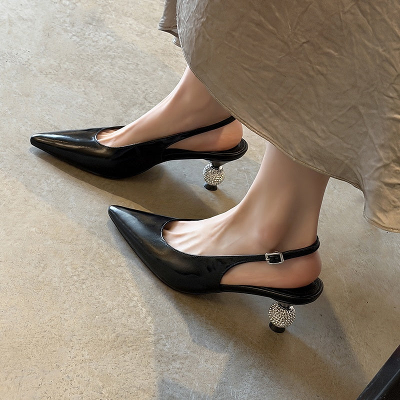 Women’s Luxury Pointed Toe Slingback Heels with Rhinestones – Elegant Sandals