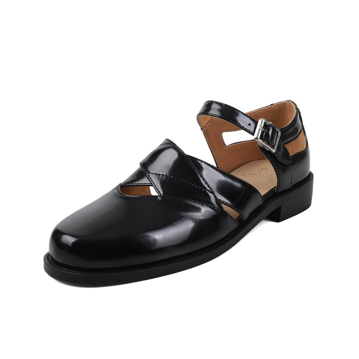 Women's Handmade Genuine Leather Buckle Hollow out Mary Jane Flats