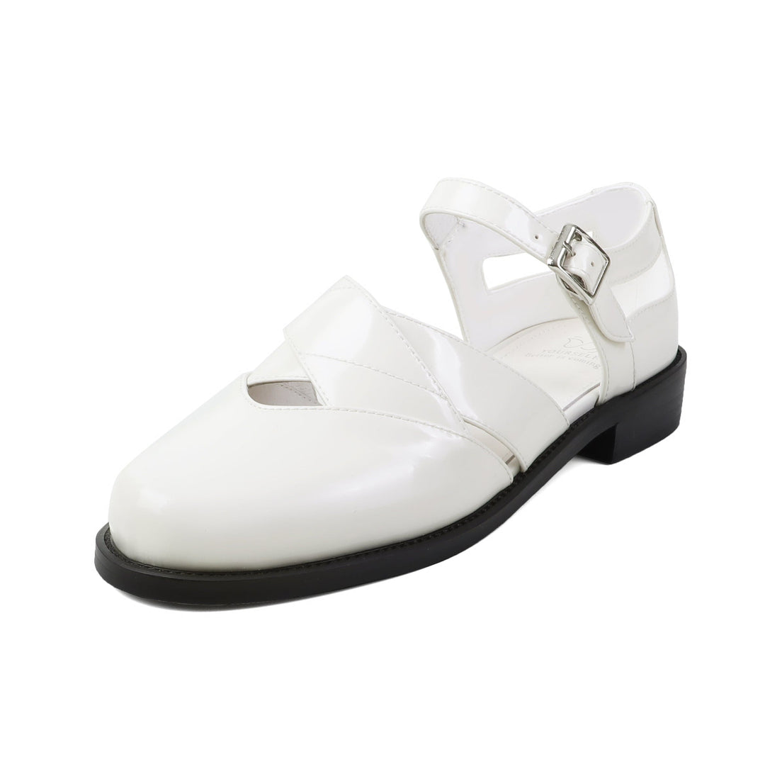 Women's Handmade Genuine Leather Buckle Hollow out Mary Jane Flats