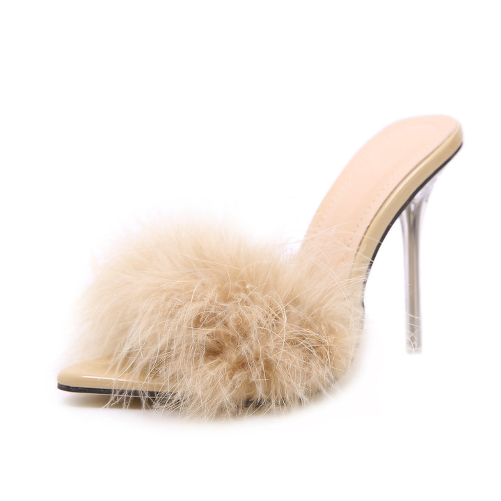 Sexy Pointed Toe Fluffy Sandals Stiletto Heels
