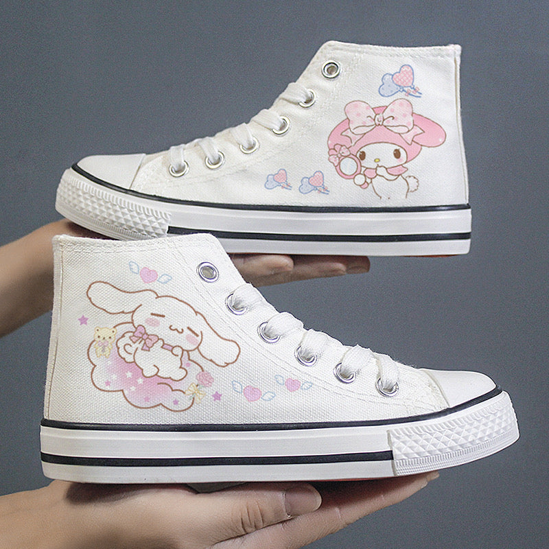 Kawaii Pink Dog Student High Top Canvas Kids Size