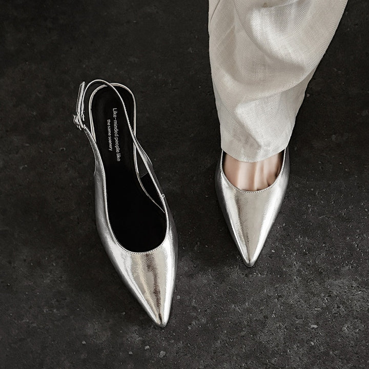 Women’s Luxury Pointed Toe Slingback Heels with Rhinestones – Elegant Sandals