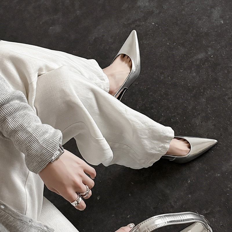 Women’s Luxury Pointed Toe Slingback Heels with Rhinestones – Elegant Sandals