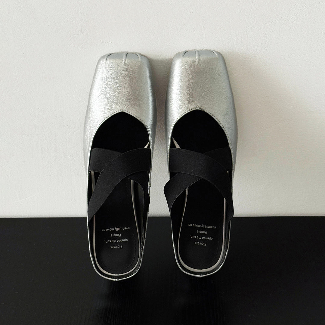 Handmade Sheepskin Cross Strap Mules - Women's Square Toe Mary Jane Block Heels