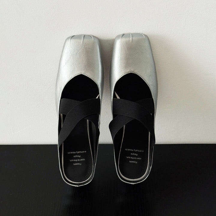 Handmade Sheepskin Cross Strap Mules - Women's Square Toe Mary Jane Block Heels