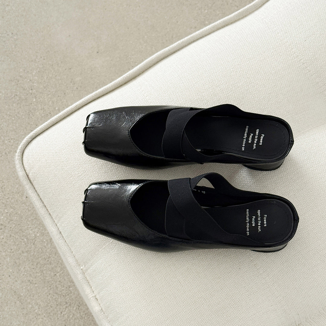 Handmade Sheepskin Cross Strap Mules - Women's Square Toe Mary Jane Block Heels