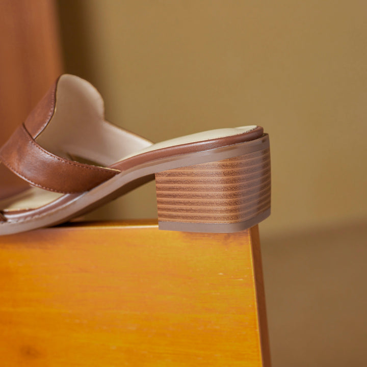 Womens Summer Crossover-Strap Square-Toe Block-Heel Mules Sandals