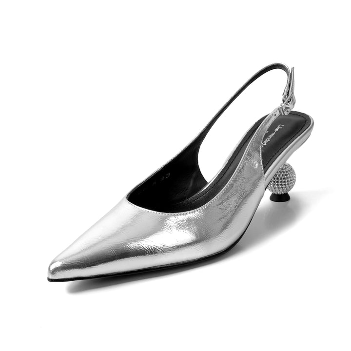 Women’s Luxury Pointed Toe Slingback Heels with Rhinestones – Elegant Sandals