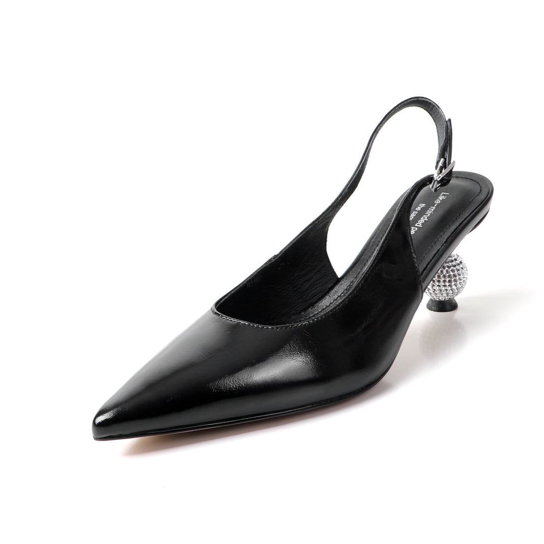 Women’s Luxury Pointed Toe Slingback Heels with Rhinestones – Elegant Sandals