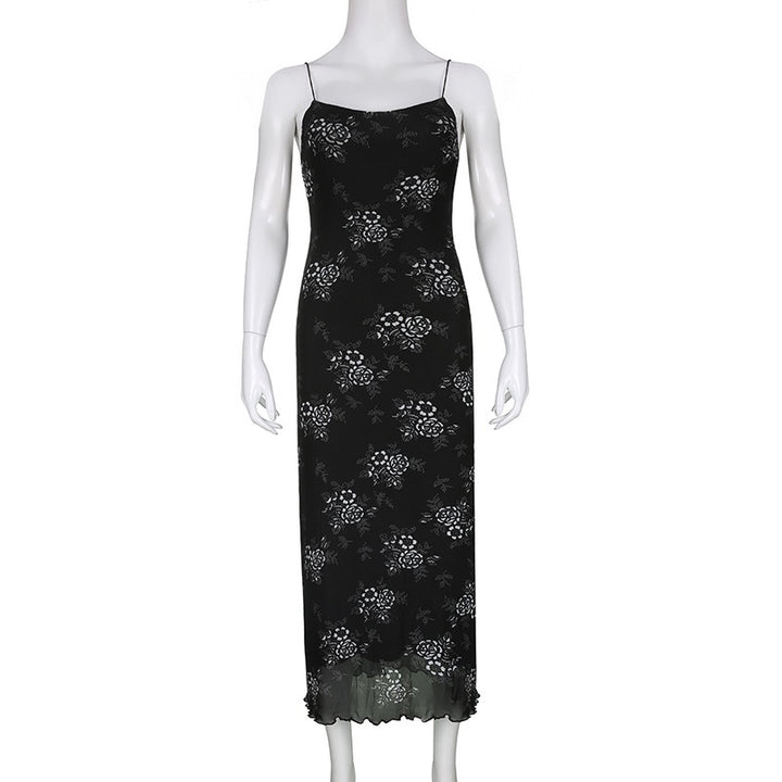 Women Vintage  Sleeveless Spaghetti Strap Grunge 90S Aesthetic Dress Mesh Grunge Dress