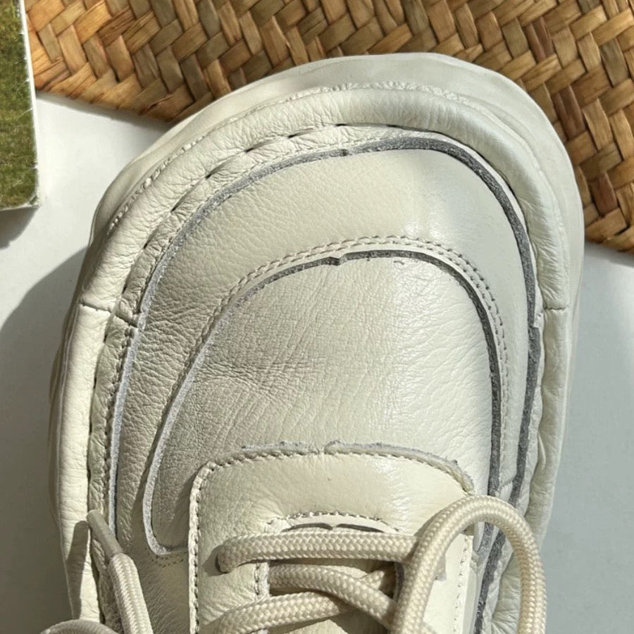 Women Leather Platform Casual Lace-up Boots Chunky Ankle Boots – Ugly-Cute Style