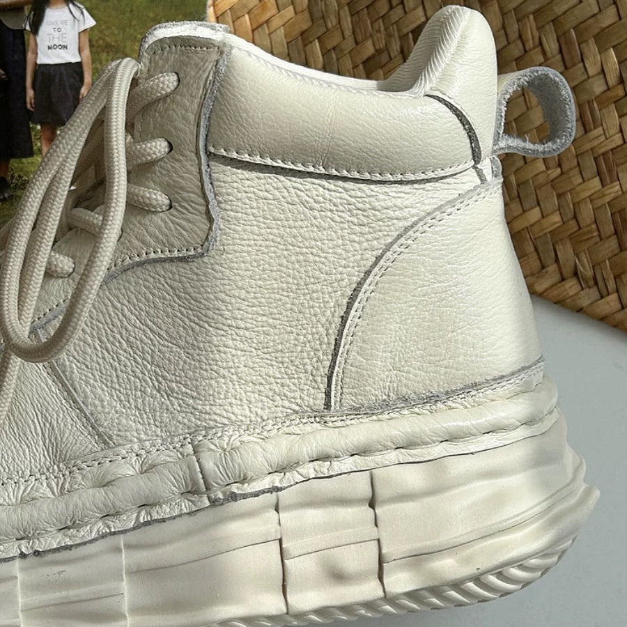 Women Leather Platform Casual Lace-up Boots Chunky Ankle Boots – Ugly-Cute Style