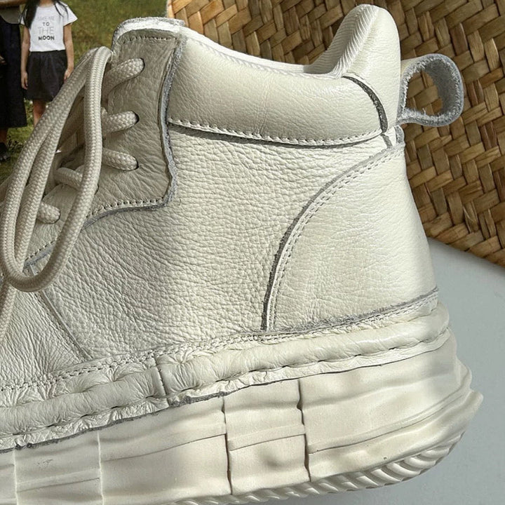 Women Leather Platform Casual Lace-up Boots Chunky Ankle Boots – Ugly-Cute Style