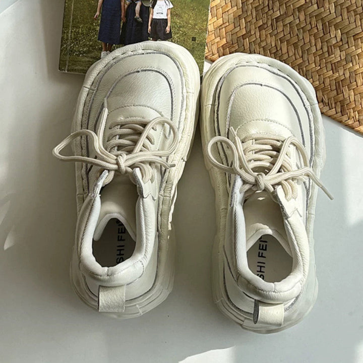 Women Leather Platform Casual Lace-up Boots Chunky Ankle Boots – Ugly-Cute Style