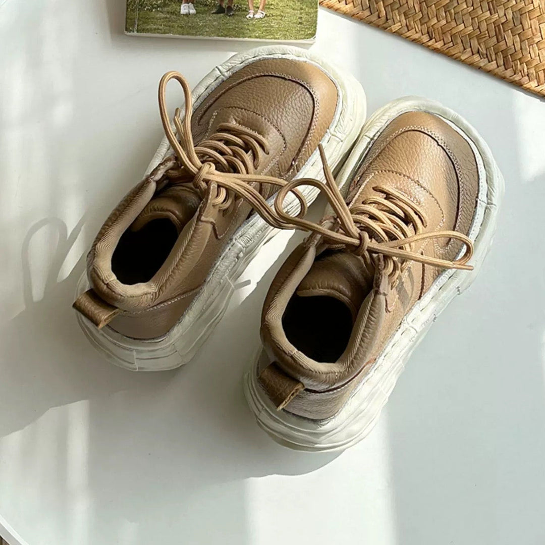 Women Leather Platform Casual Lace-up Boots Chunky Ankle Boots – Ugly-Cute Style