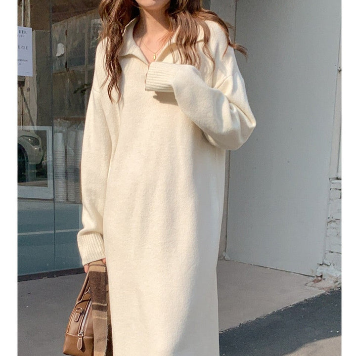 Women Casual V Neck Knit Long Fall Sweater Dresses Long Sleeve Pullover Jumper Sweaters