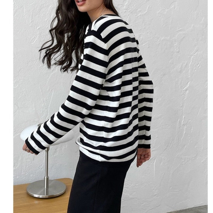 Women's Long Sleeve Crew Neck Striped Loose Sweater