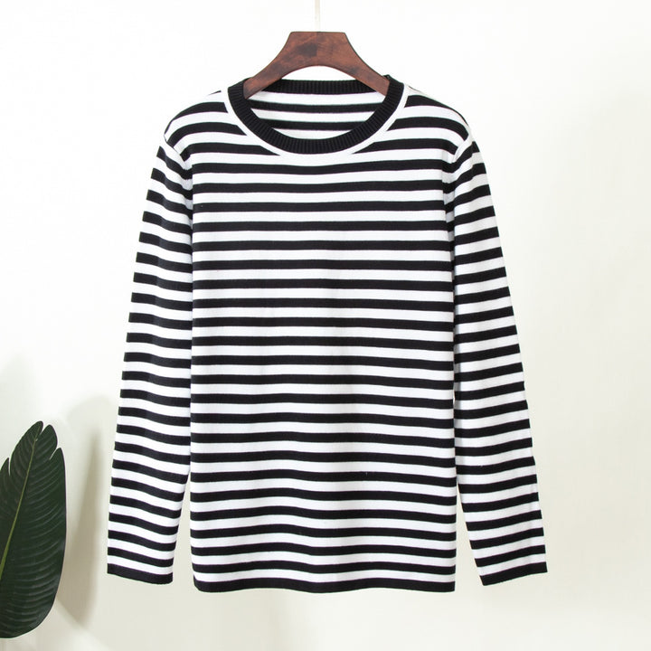 Women's Long Sleeve Crew Neck Striped Loose Sweater