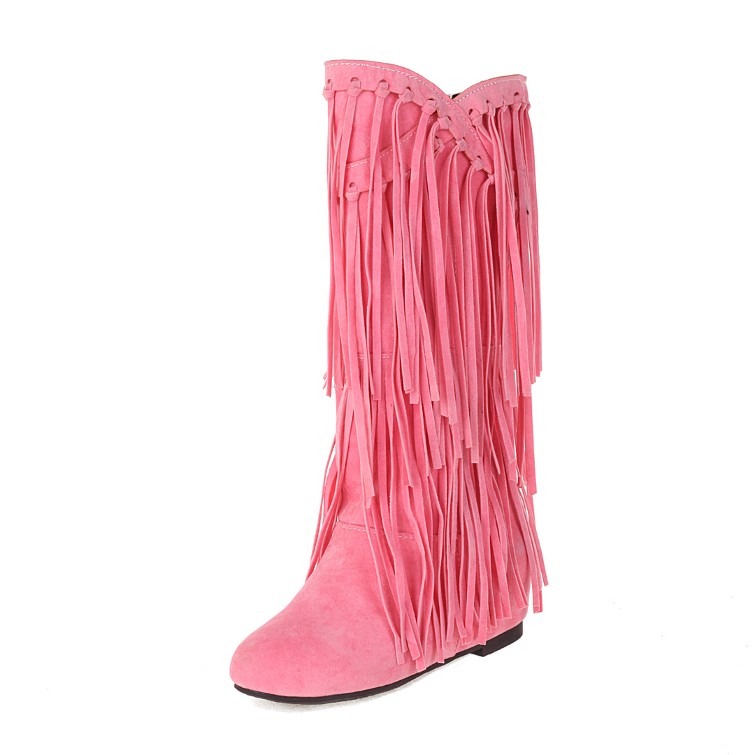 Women's Suede Fringe Boots Inside Booster Mid Length Boots