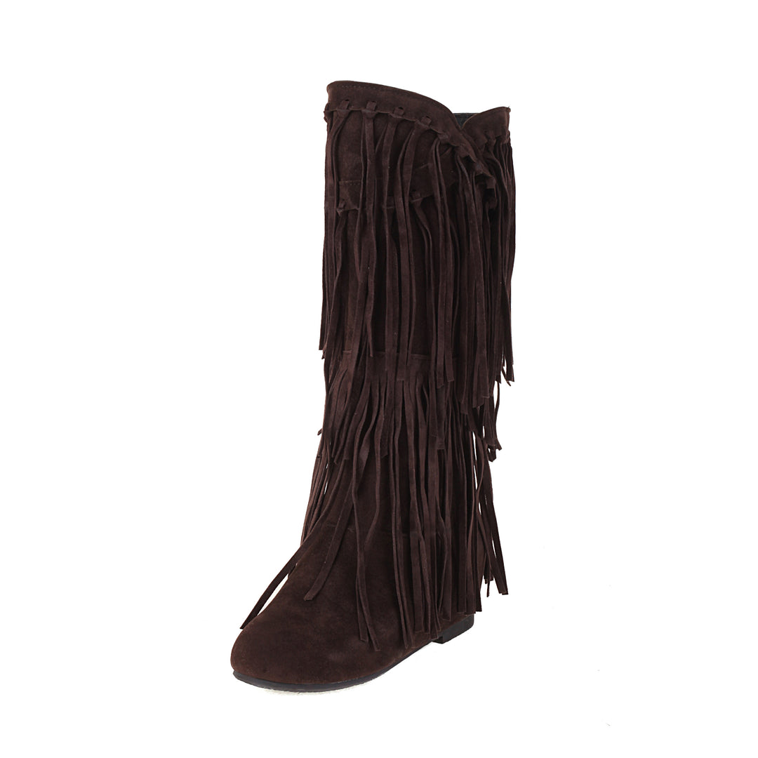 Women's Suede Fringe Boots Inside Booster Mid Length Boots