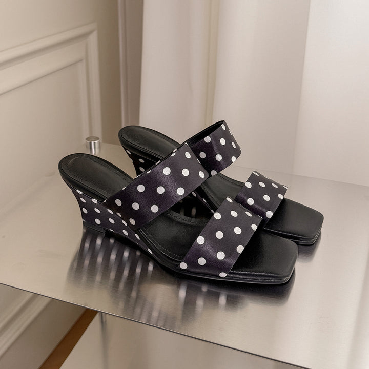 Women's Handcrafted Leather Premium Square Toe Wedge Heel Mules