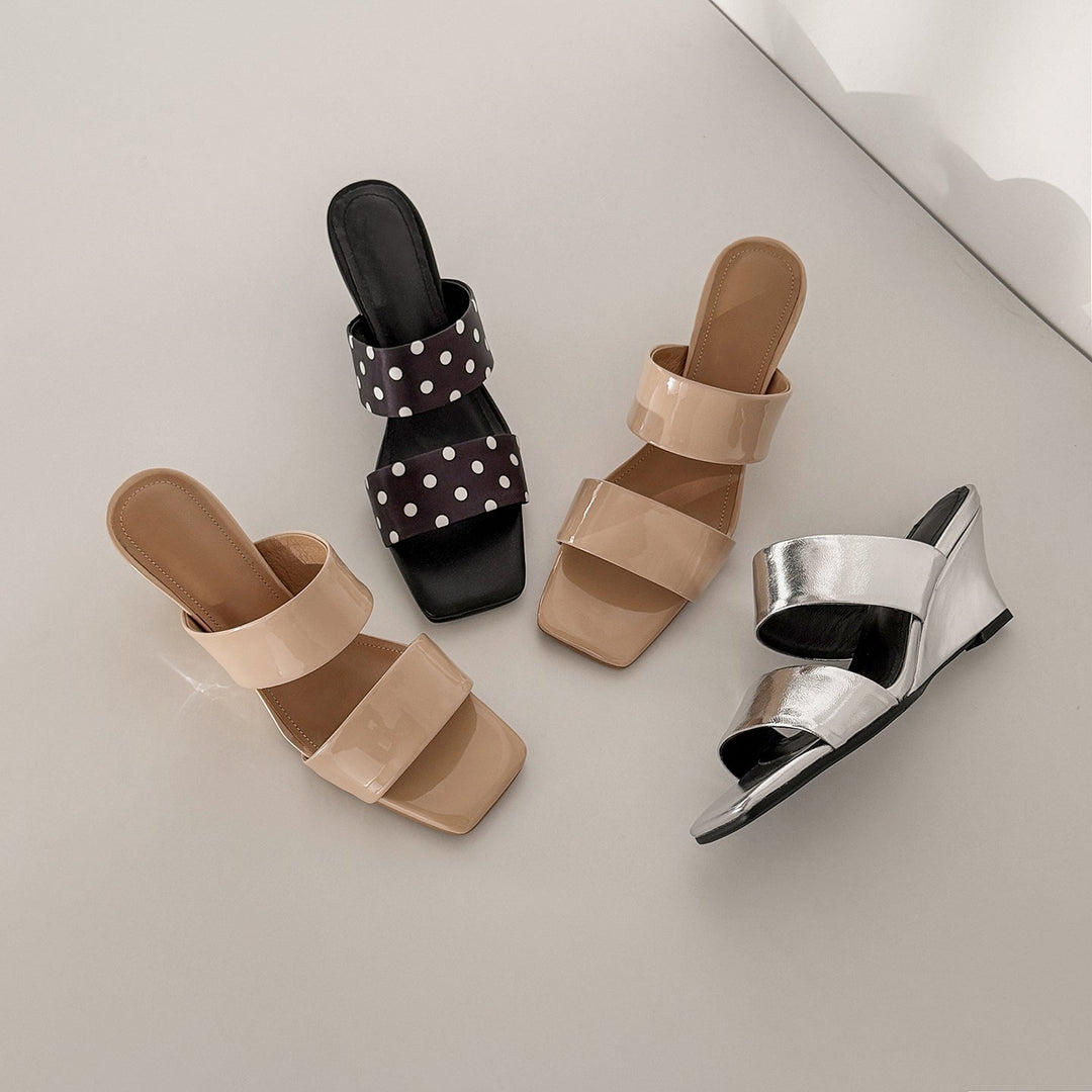 Women's Handcrafted Leather Premium Square Toe Wedge Heel Mules