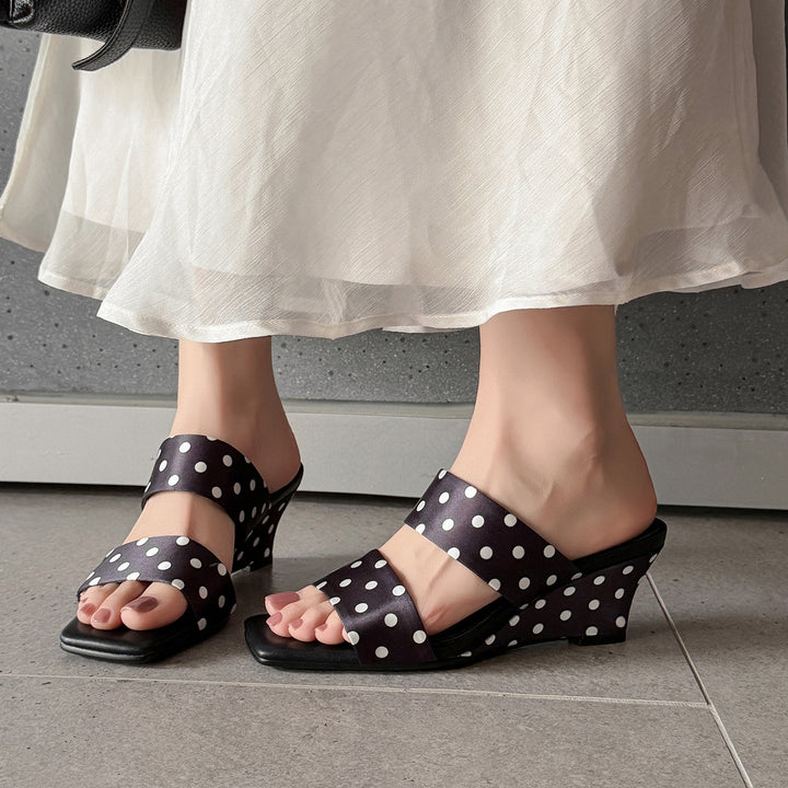 Women's Handcrafted Leather Premium Square Toe Wedge Heel Mules