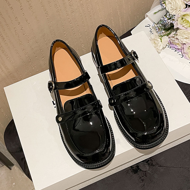 Cute Patent Leather Low-heeled Mary Janes for Women